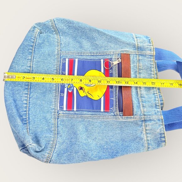 Vintage 90s Tweety Sport Denim Tote Bag With Blue Straps Front Zippered Pocket - Picture 6 of 11